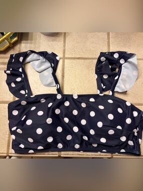 Women’s Navy Polka Dot Swim Top - White Dot Print